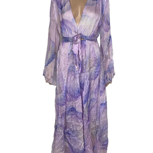 NEW FORTE Women's Dress Silk Floral Print Lavender Size S